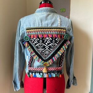 Velzera Embellished Distressed Cotton Jean Jacket